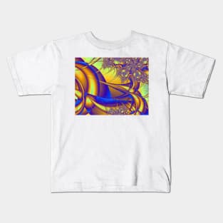 Blue and Gold Fractal Pattern Kids T-Shirt